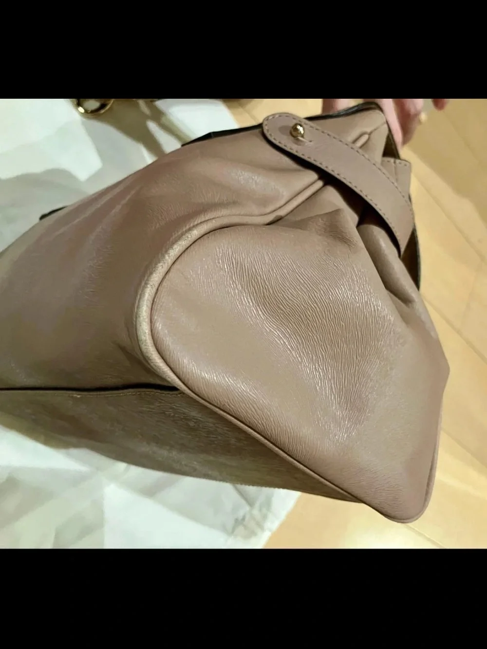 Mulberry Taupe Braided-Handle Satchel with Gold Hardware